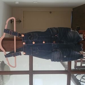 Joe's Jeans Distressed Dark Blue Kids Denim Overall Shorts, Size 7 Kids